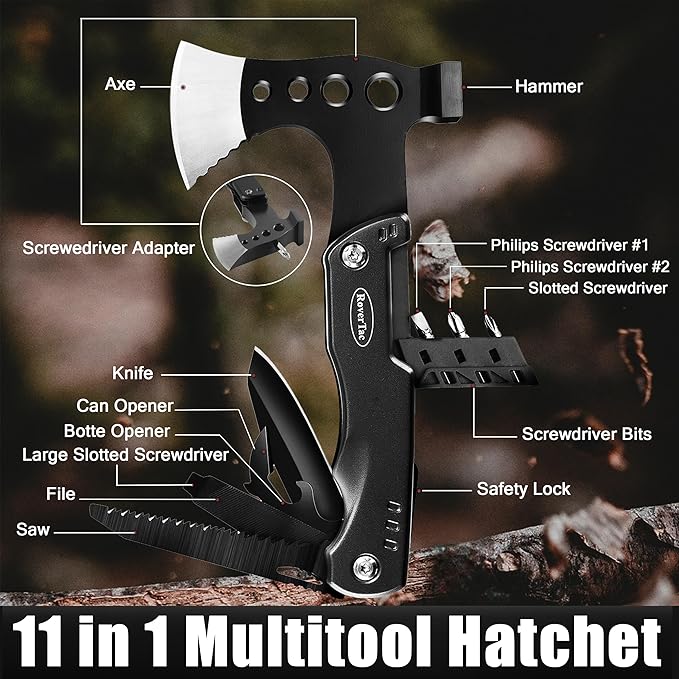 RoverTac Multitools Gift Set, 11-in-1 Multi Tool Axe, LED Flashlight, Tactical Knife in ?쏧 LOVE YOU??Gift Box, Tool Gift for Husband, Boyfriend, Dad, Camping Essentials Survival Gear Multitool