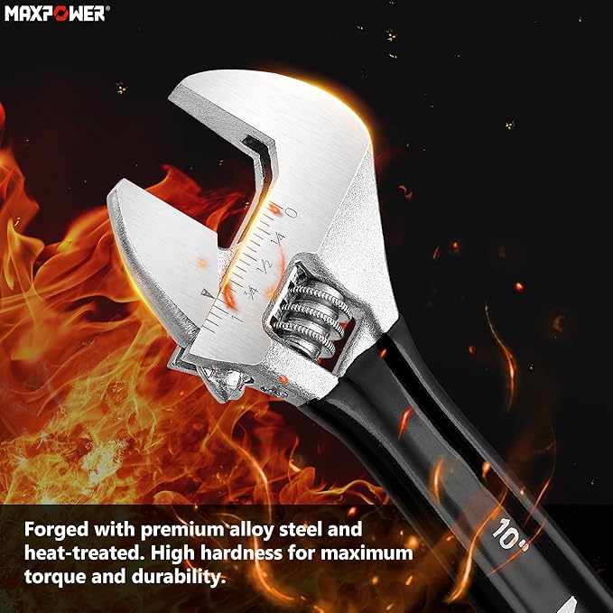 MAXPOWER Adjustable Wrench Set, 3-Piece Adjustable Wrenches 6-inch, 8-inch, 10-inch, Metric & SAE Scales, Extra-Wide Jaw and Soft Grip Wrench Set