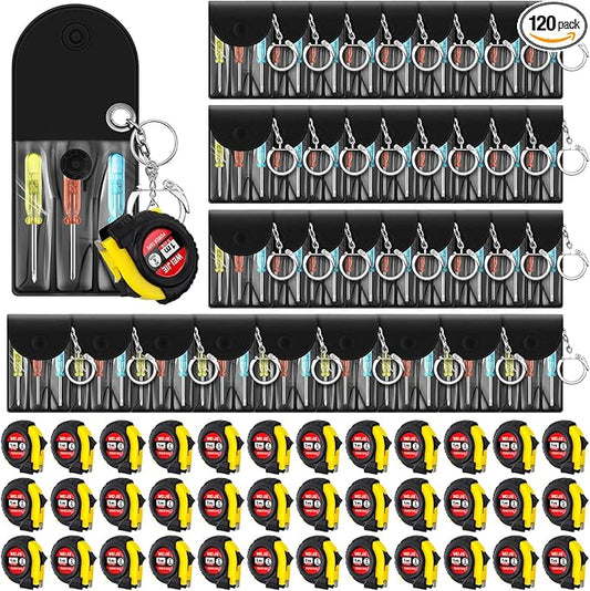 120 Pcs Mini Screwdriver Keychain Tape Measure Keychains Set Mens Gift Bulk Retractable for Adult Xmas Tool Birthday Party