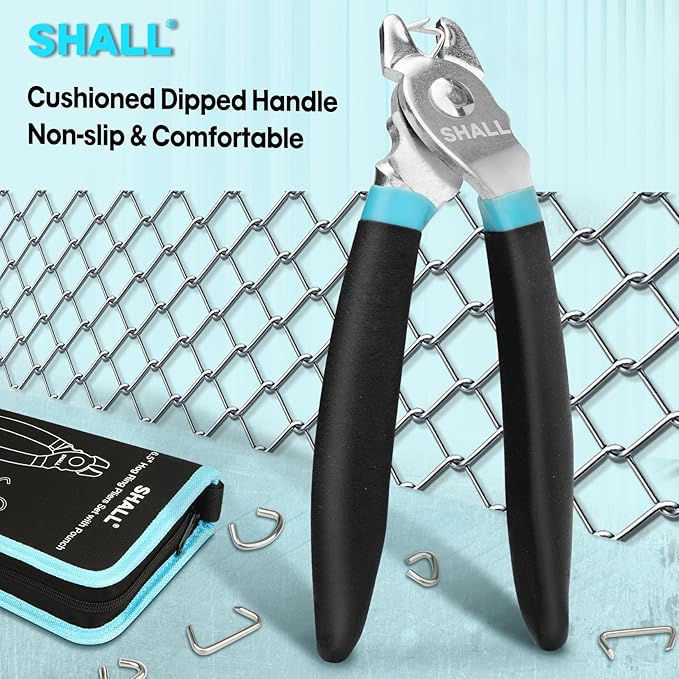 SHALL Bent Hog Ring Pliers Kit with 600pcs Galvanized Hog Rings (3/8?쇺? 1/2?쇺? 3/4?쇺? for Upholstery, Fence, Animal Pet Cages, Bungee Cords, Bagging, Protective Gloves, Storage Case & Bag Included