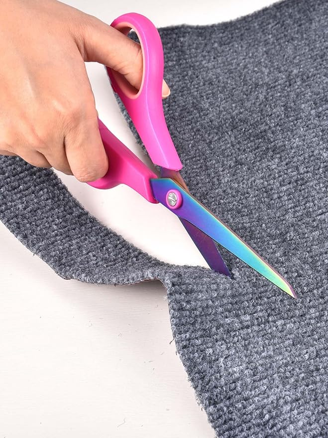 8.5" Office Scissors Heavy Duty, Titanium Coating Sharp Blades, Ergonomic Semi-Soft Rubber Grip, Scissors All Purpose for Sewing, School, Fabric, Art Craft Supplies, Pink, 3-Pack