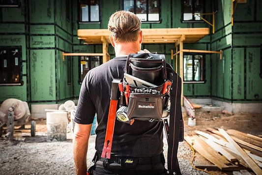 Hultafors Work Gear HT5433 Carpenter's Heavy-Duty Leather Nail & Tool Bag, Double-Gusset Front Pockets