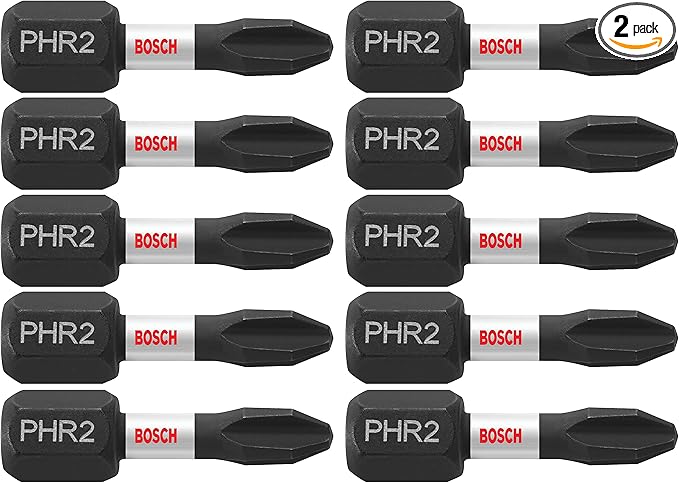 BOSCH ITPH2R102 2-Pack 1 In. Phillips #2R Impact Tough Screwdriving Reduced Insert Bits