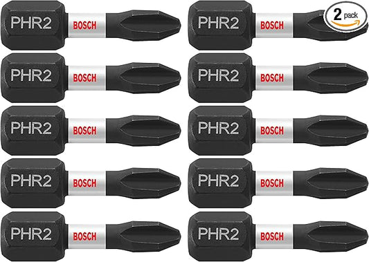 BOSCH ITPH2R102 2-Pack 1 In. Phillips #2R Impact Tough Screwdriving Reduced Insert Bits