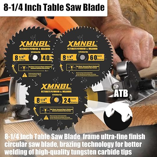 8-1/4 Inch Table Saw Blade 24T/40T/60T Combination,8-1/4 Framing Ultra Fine Finish Circular Saw Blade for Cutting Hardwoods,Softwoods,Veneer Plywood and Other Woods,Quality Alloy Tip,5/8-Inch Arbor