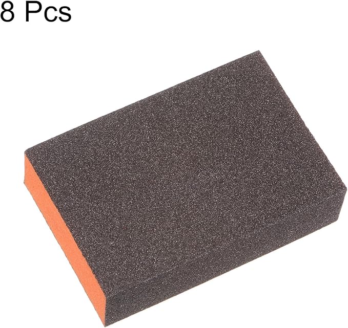 HARFINGTON 8pcs Sanding Sponge Blocks #80 (180-220 Grits) Wet/Dry Hand Sanding Sponges, 100x70x25mm Foam Sanding Block Pad for Polishing Kitchen Metal Wood Drywall Furniture, Brown&Orange