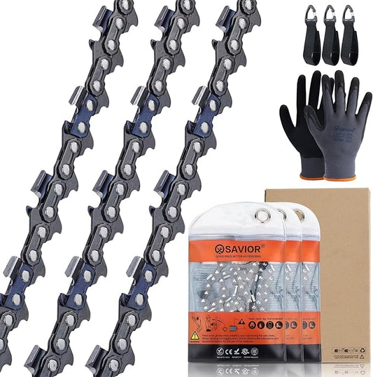 Savior 3PC 12 Inch Chainsaw Chain for Greenworks 40V 20262 20292 Chainsaw, 12" Replacement Chain for Sun Joe SWJ698E 9A Chain Saw - 3/8" - .050" - 45 DL
