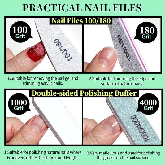 FANDAMEI Nail Tools, Nail Care Kit, Nail Files 100/180, Nail Buffer Block, Cuticle Nippers, Cuticle Pusher, Cuticle Peeler, Nail Lifter for Ingrown Toenails, Toenail File, Manicure Kit, Green