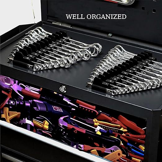 92 Pack Magnetic Wrench Organizers for Toolbox Drawers - Heavy Duty Modular Wrench Rack with Metric & SAE Labels - Wrench Holders Organizers for Professional Tool Storage (Black)