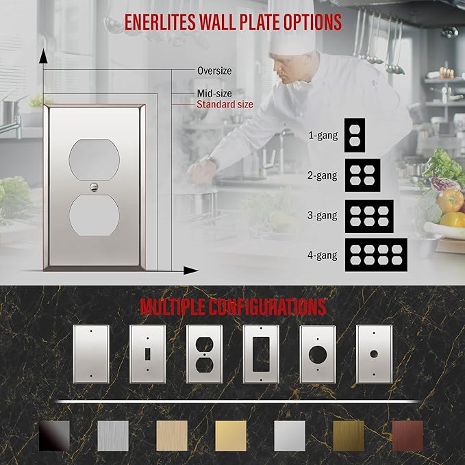 ENERLITES Duplex Receptacle Outlet Metal Wall Plate, Stainless Steel Outlet Cover, Corrosion Resistant, Size 1-Gang 4.50" x 2.76", Stainless Steel 201, 7721-PC, Polished Chrome, Silver