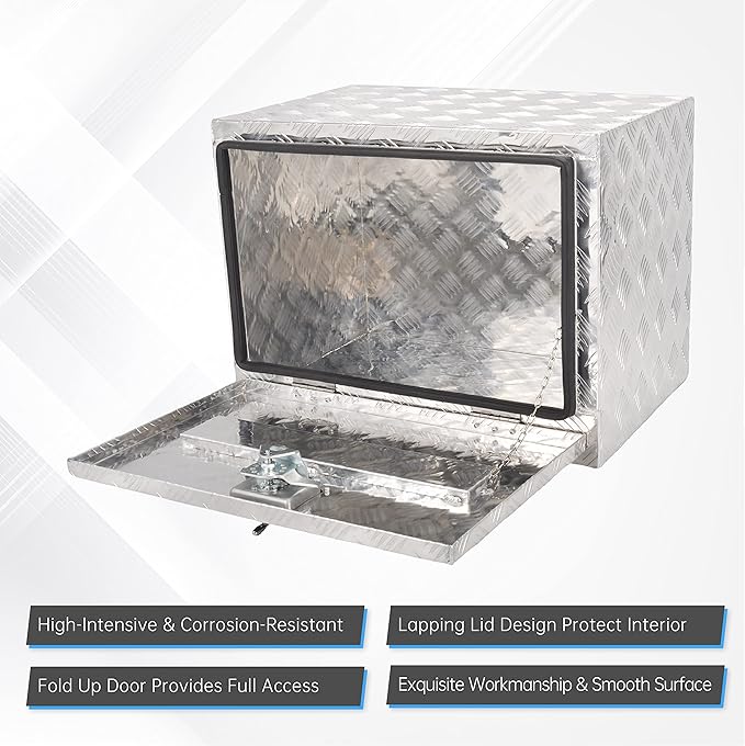 24 Inch Aluminum Underbody Truck Tool Box with T-Handle for Trucks, RV, ATV - Silver (24'' x 18'' x 17'')