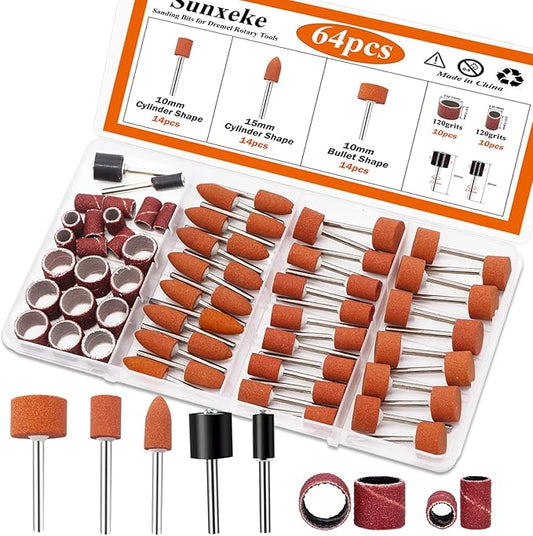 64Pcs Sanding Bits for Dremel Rotary Tools, 42Pcs Aluminum Oxide Grinding Stones Sanding Drill Bits (1/8 inch Shank) and Sanding Drums, Grinding Bits for Metal Rust Removal Polishing