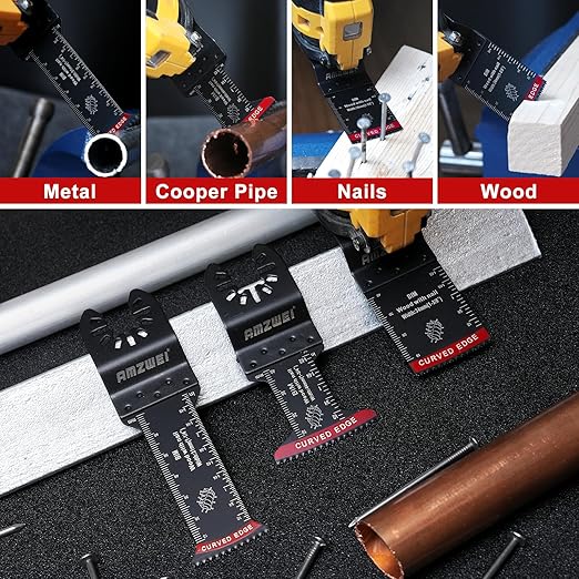 50 Pcs Bi-Metal Oscillating Saw Blades, Professional Curved Edge Multitool Blades for Wood with Nails, Metal, Wood, Oscillating Tool Blades Compatible with Dewalt Milwaukee Bosch Ryobi