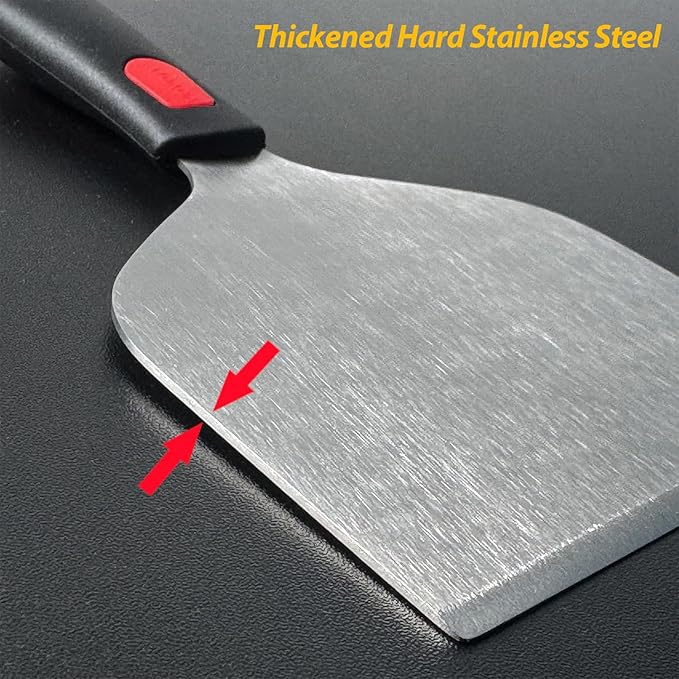 Vovoly Wide Griddle Scraper, 4.3?쐘4.3'' Smashed Burger Scraper Grill Scraper Spatula Burger Turner - Full Tang Silicon Handle Professional Grade Grill Accessories, Knife Grade Stainless Steel