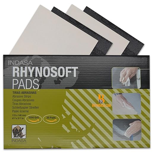 Indasa Rhynosoft Foam Sanding Pads - 4.5" x 5.5", Hook and Loop, 1200 Grit, Redline, Flexible, Tear-Resistant, Ideal for Automotive, Wood, & Finishing (Pack of 20 Pads)