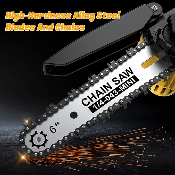 6 Inch Mini Chainsaw Cordless,Upgraded Electric Chainsaw with Battery level display and Tool-Free Tensioner,Portable Mini Chain saw for Trees Branches Trimming,Wood Cutting