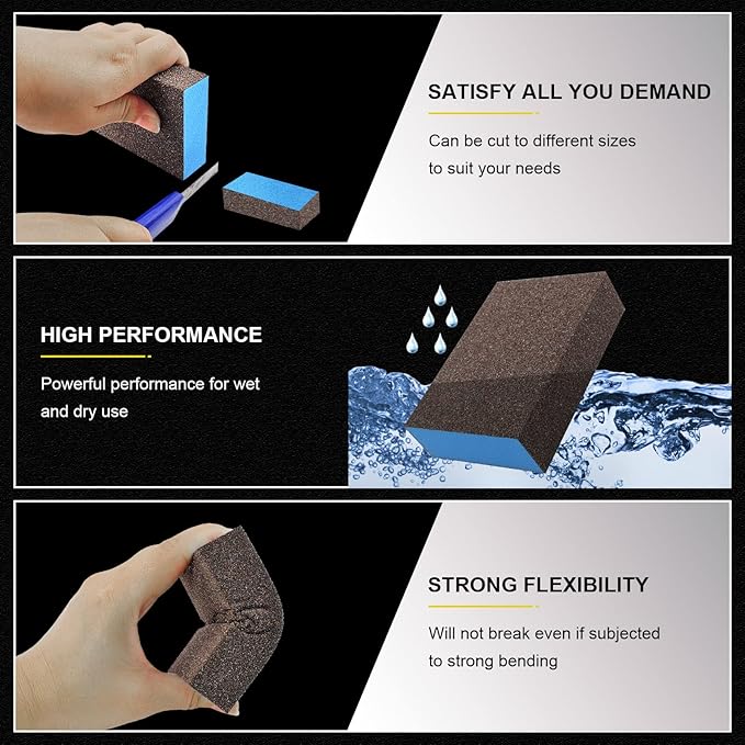 12Pcs Coarse Sanding Sponge 80 Grit, Wet Dry Sanding Block Sanding Sponge Metal Sandpaper Blocks for Drywall Wood Plastic Metal Furniture