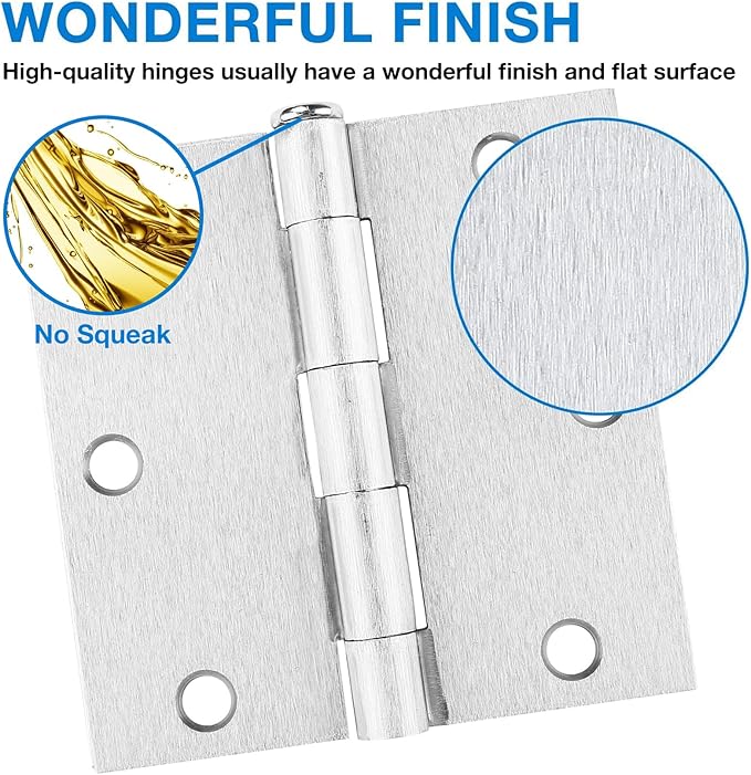 Brushed Nickel Door Hinges 3.5" X 3.5inch Square 12 Pack Interior Door Hinges for Doors 3 1/2" Door Hardware Silver Exterior Satin Nickel Hinges For Bedroom,School,Apartment,Office,House,Hospital,Coop