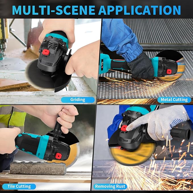 Cordless Angle Grinder 5-Inch,21V Brushless Power Grinder Tool with 2x6.0Ah Battery & Charger,10000RPM Variable Speed Amoladora Angular,Esmeriladora for Metal Cutting,Grinding,Polishing