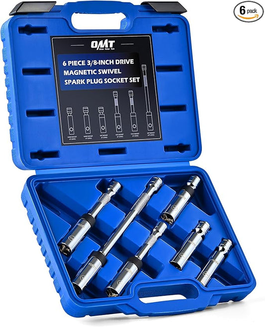 Orion Motor Tech 6pc 3/8" Drive Magnetic Swivel Spark Plug Socket Set, Thin Wall Spark Plug Sockets with 9/16" 5/8" 14mm 16mm Sizes, Cr-V Steel Magnetic Spark Plug Socket Set with 6 Point & 12 Point