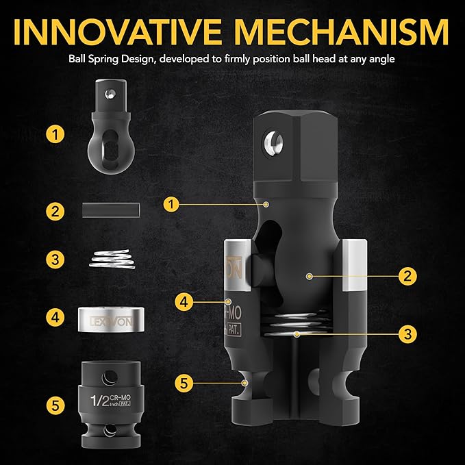 LEXIVON Impact Universal Joint - Patented SLIM Design | 3-Piece 1/2", 3/8", and 1/4" Socket Swivel Set | Chrome-Molybdenum Steel Full Impact Grade (LX-113-S)