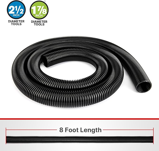 Shop-Vac 8 FT X 1-7/8" Universal Hose, Replacement Hose Compatible with Rigid, Dewalt, Husky, Craftsman, Bauer, Masterforce Vacuum Cleaners