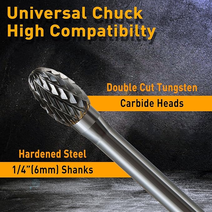 1/4 Carbide Burr Set 1/4 Shank w/Big Beech Holder Die Grinder Bits Drill Bits Grinding Bits for Metal Rotary Tool Attachment Accessories Rasp Weld Wood Stone for Milwaukee Dewalt, FO-5