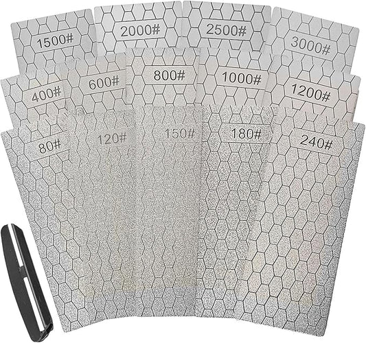 Diamond Sharpening Stone Set, 14 Pcs Diamond Lapping Plate Coarse/Medium/Fine Grit Sharpener, Perfect Assistance Sharpener Angle Guide