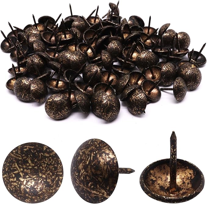 YuGtcen 100pcs Upholstery Tacks for Furniture, Decorative Nails Thumb Tacks Metal Upholstery Nails for Wood Pins Vintage Furniture Tack (16x20mm, Antique Bronze)