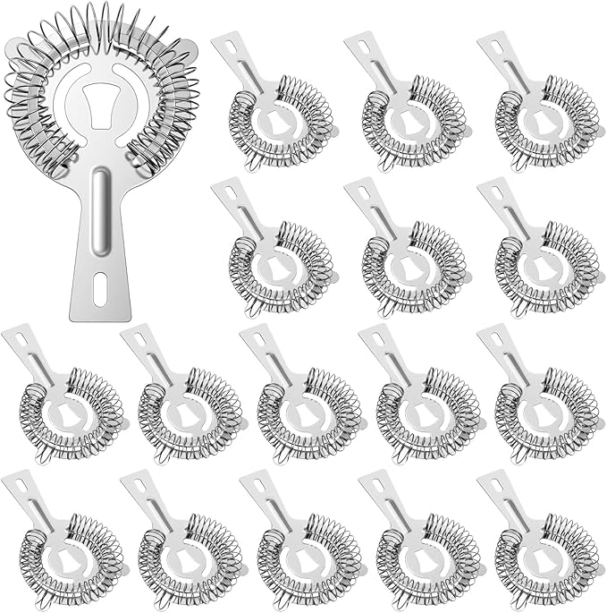 16 Pcs Bar Bartender Strainer, 2 Prong Cocktail Strainer Bulk, Stainless Steel Drink Cocktail Strainers, Silver Shaker Ice Bar Shelf or Bartenders Mixologists Drinking Water Filtering