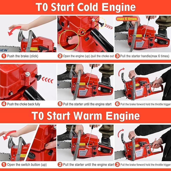 62CC Gas Chainsaw, 20 Inch Power Chain Saw, 2-Cycle Handed Petrol Chainsaws Gasoline Chainsaws Garden Tool for Cutting Trees, Wood, Outdoor Home Garden and Farm Use