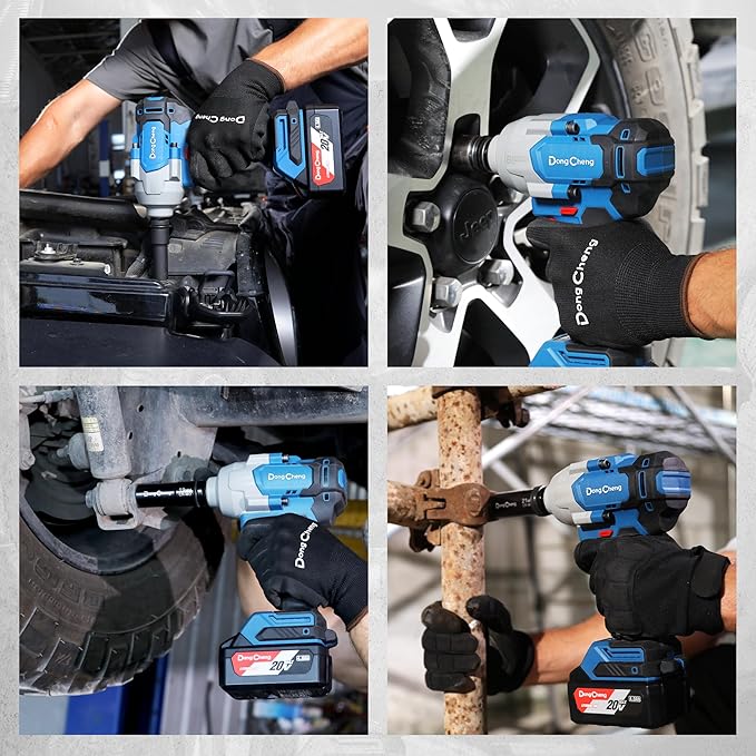 Dong Cheng 20V Brushless Impact Wrench, 515 ft-lbs High Torque, 1/2 Inch Cordless Impact Gun with Tool Bag, 4-Speed for Cars, Trucks, Tractors, Includes 2 x 4.0Ah Batteries & Charger