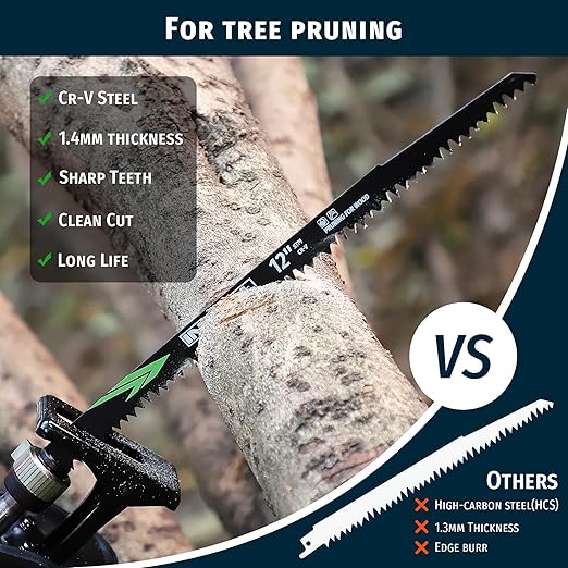 12-Inch Wood Pruning Reciprocating Saw Blades 12-Piece, 5TPI, Sawzall Blades Wood, CR-V Steel Universal Saw Blades Set with Storage Box