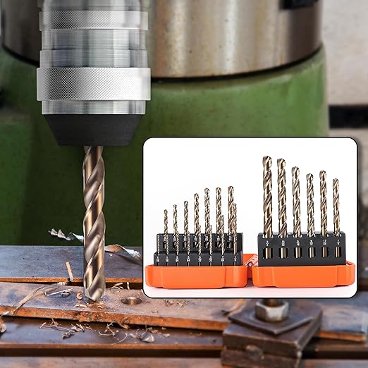 21Pcs Cobalt Drill Bit Set (1/16"-3/8"), M35 High Speed Steel, Twist Jobber Length for Hardened Metal, Stainless Steel, Cast Iron, Wood, and Plastics, with Metal Index Storage Box