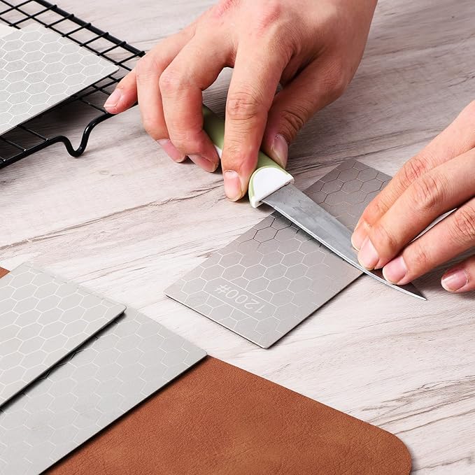 6 Pcs Diamond Sharpening Stone Set with Non-slip Base Knife Sharpening Stone 400/600/800/1000/1200/2000 Grit Sharpener Diamond Lapping Plate for Chisels, Plane Irons, Knives, Blades