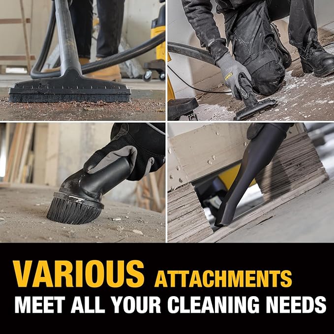 DEWALT 10 Gallon Stealthsonic Wet/Dry Vacuum, 5 Peak HP Ultra-Quiet Shop Vac with Full Accessory Kit & 6 Bonus Dust Bags, 1-7/8 in. x 7 ft. Hose for Job Sites, Workshops & Garages