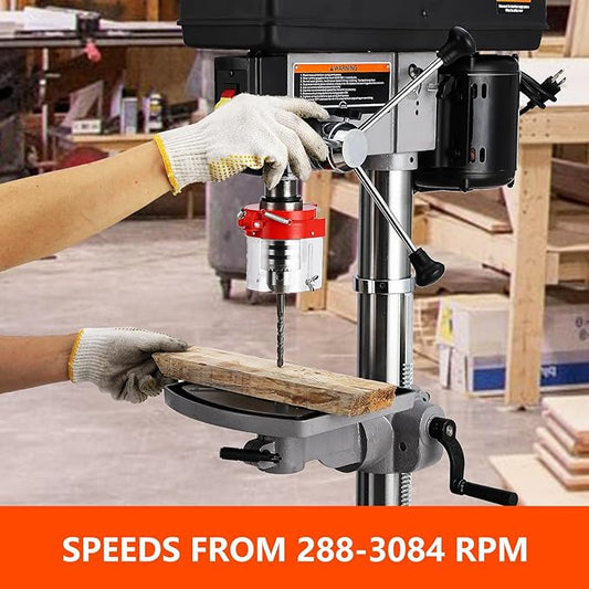 13 in Benchtop Drill Press, 7.5 Amp 120V, 288-3084 RPM Variable Speed Cast Iron Bench Drill Press, 0-45° Tilting Worktable, Tabletop Drilling Machine for Wood Metal
