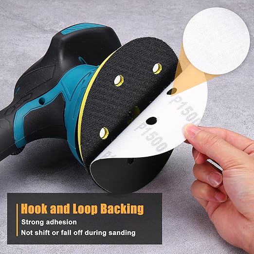 70 Pcs 5 Inch Sanding Disc 400 Grit 8 Hole Round Hook and Loop Sandpapers for Metal Wood Automotive Boat Building Grinding and Polishing, Black