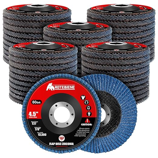 50 Pack 60 Grit Zirconia Flap Discs 4.5" x 7/8" T27 for 4 1/2 Inch Angle Grinder Flap Wheels Heavy-Duty Grinding & Sanding Discs for Metal, Wood, Stainless Steel