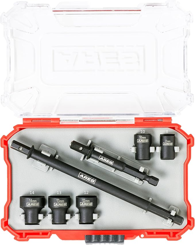ARES 27087 ??Nut Driver Set ??Metric Magnetic 7-Piece ??Detachable and Cleanable ??Radial 6 Point Drive Sockets Load on Flats - Removable Socket Ends for Easy Cleaning ??Heavy Duty CR-V Steel