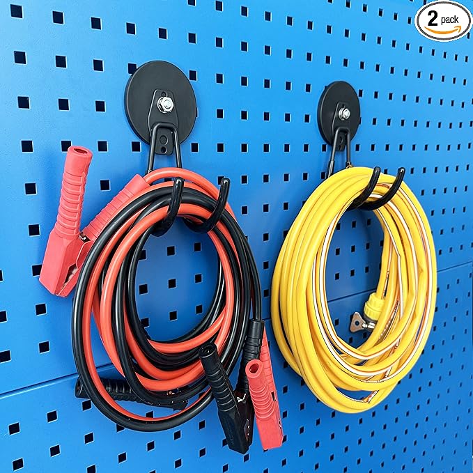 ULIBERMAGNET Strong Magnetic Hooks,2 Pack Heavy Duty Large Magnetic Hooks for Extension Cord, Cable, Hose, Power Cord,Rope,Drill,Jig Saw,Circular Saw,Garden Lawn Tools (Black/3.46inch)