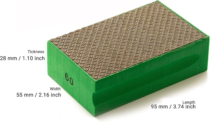 GLASS POLISH PRO Diamond Hand Polishing Pad, Grit 60 Very Coarse Foam Sanding Block for Quick Stock Removal and Grinding of Glass, Tiles, Ceramics, Concrete, Granite, Marble, and More - GP15003