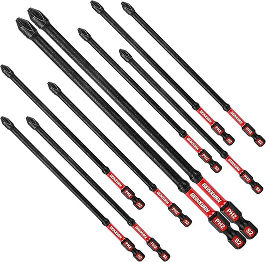 Impact Tough #2 Phillips 6 in. D2 Steel Long Extension Insert Driver Bits,10Pack 1/4 Inch Hex Shank Long Cross Magnetic PH2 Screwdriver Bits Set