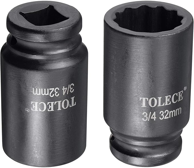 uxcell 3/4-Inch Drive 32mm 12-Point Deep Impact Socket, CR-MO Steel 78mm Length, Metric Sizes