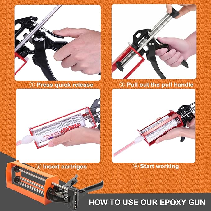 Epoxy Gun Dual Component 200ml ??Manual 1:1 & 2:1 Ratio Adhesive Applicator for Epoxy, Urethane, Acrylic,High-Thrust 2-Part Adhesive Gun for Panel Bonding, Structural & Plastic Repair,Orange