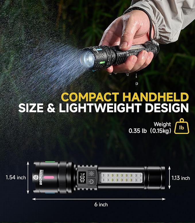 Esgreen LED Rechargeable Flashlights High Lumens 10000 2 Pack, Single Click Bright Flashlight Long Lasting 12H, Compact Handheld Flash Light USB C, White & Red Light, for Hiking Camping Gift