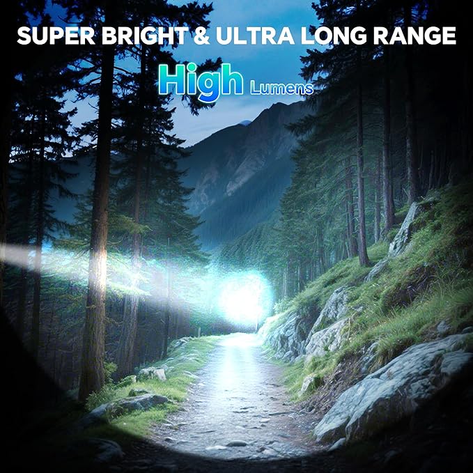 3Pack Rechargeable Flashlights High Lumens 9900LX, Super Bright Flashlight with LCD Digital Display, 5Modes Adjustable LED Flashlight Tactical Flashlights High Powered, Flash Lights for Emergency