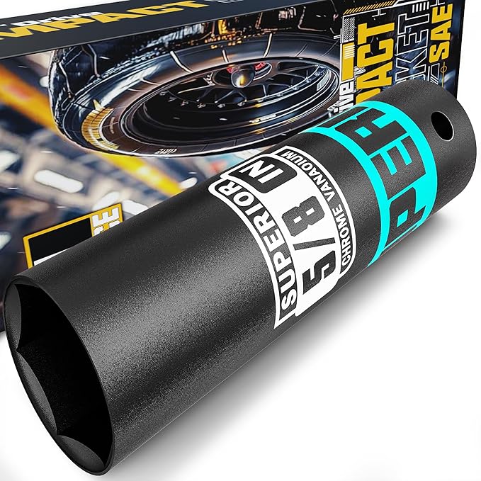 1/2" Drive Impact Socket, 5/8 inch Deep Socket, SAE, 6 Point, CR-V, for Car Repair, Loosen the Fastening Nut