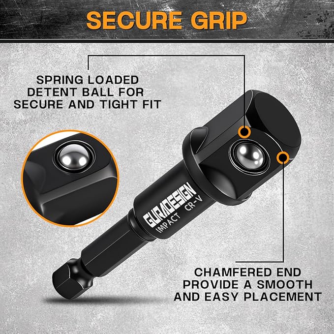 Impact Socket Adapter Set, 6-Piece 3" Extension Bit With Holder, 1/4", 3/8", and 1/2" impact socket adapter & Universal Joints drill socket adapter