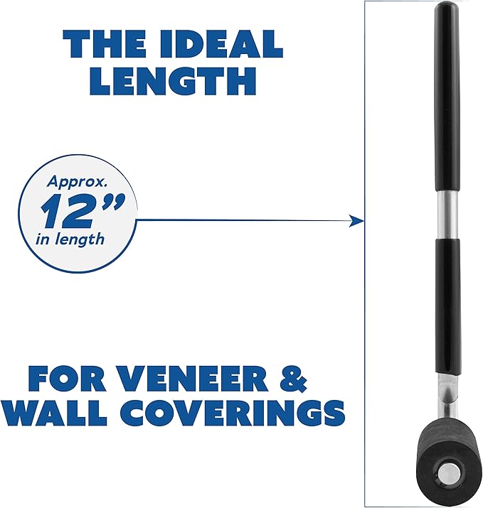 Long Handle J Roller with Thick Rubber Roller 1-1/2??in Diameter by 2-7/8??Wide For Veneers Laminate Wall Coverings and Edge Banding for Maximum Pressure Adhesion